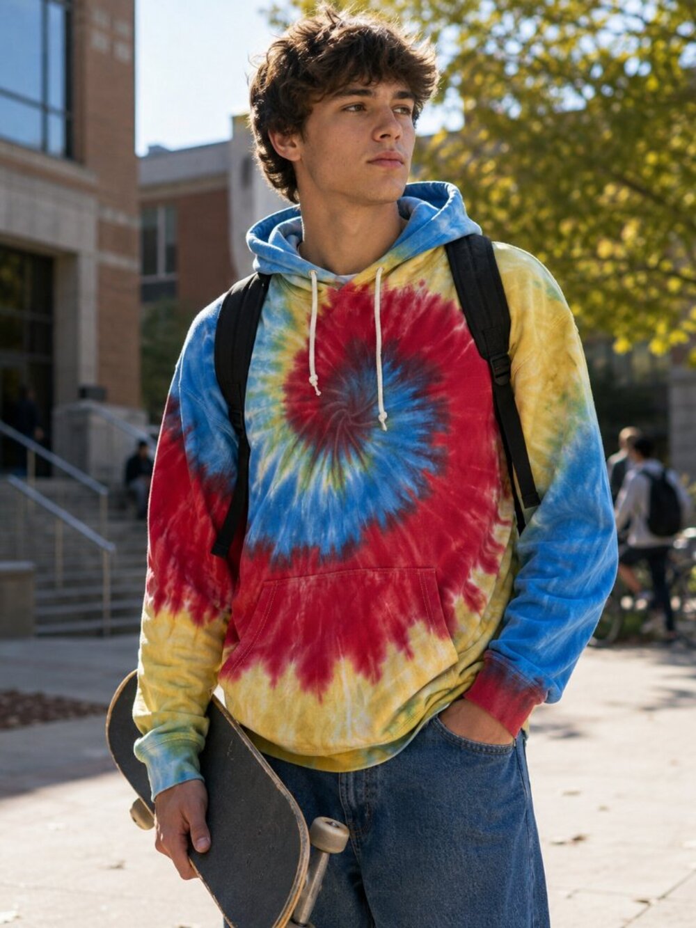🛹😎Empyre Men's 90's Y2K Skater Spiral Tie Dye Knit Hoodie Sweatshirt L